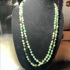 Vintage Long Green Beaded Necklace